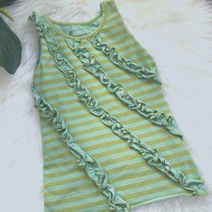 Girls Mustard Pie Green Blue Stripe Ruffle Tank